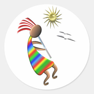Sticker Rond Kokopelli Sun et oiseaux