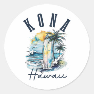 Sticker Rond Kona Hawaï Hawaïen Surf Vintage Surfeur Surfeur _1