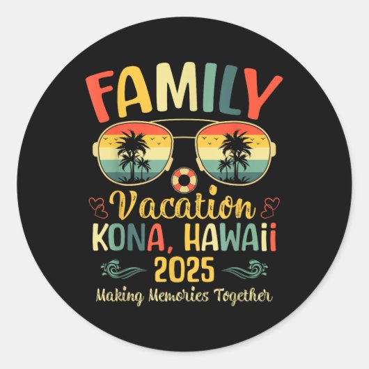 Sticker Rond Kona Hawaii Beach Family Summer Vacation 2025  (Devant)