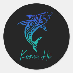 Sticker Rond Kona Hawaii Requin Plongée Pêche Surf Surfiste Haw