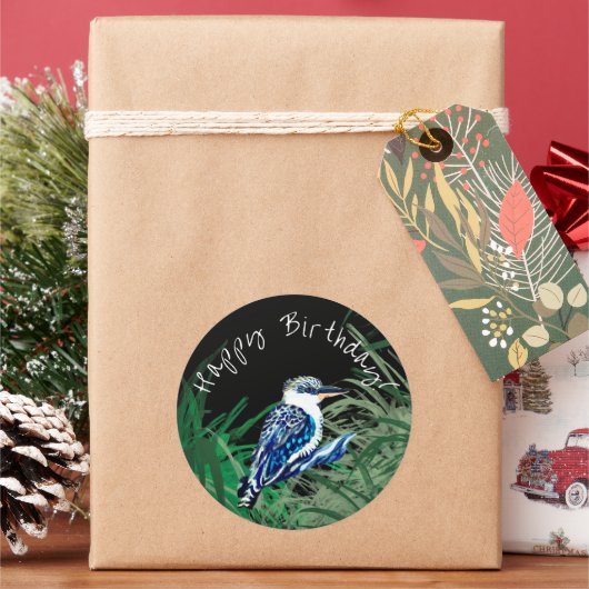 Sticker Rond Kookaburra joyeux anniversaire (vacances)