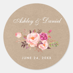 Sticker Rond Kraft Aquarelle rose Blush FlorMariage