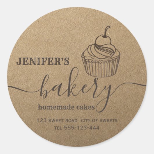 Sticker Rond Kraft boulangerie cupcakes et sucreries maison (Devant)