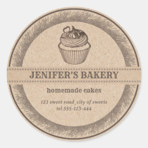 Sticker Rond Kraft boulangerie cupcakes et sucreries maison Cla