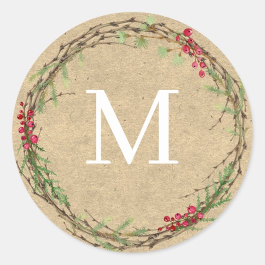 Sticker Rond Kraft Christmas Wreath Monogram Seal (Devant)