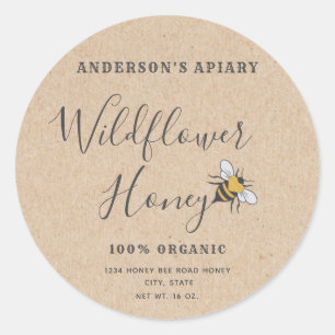 Sticker Rond Kraft Confiture de miel d'abeille au coeur moderne