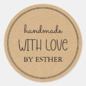 Sticker Rond Kraft Fabriqué avec Amour (Devant)