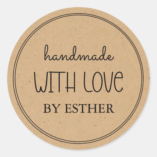 Sticker Rond Kraft Fabriqué avec Amour (Devant)