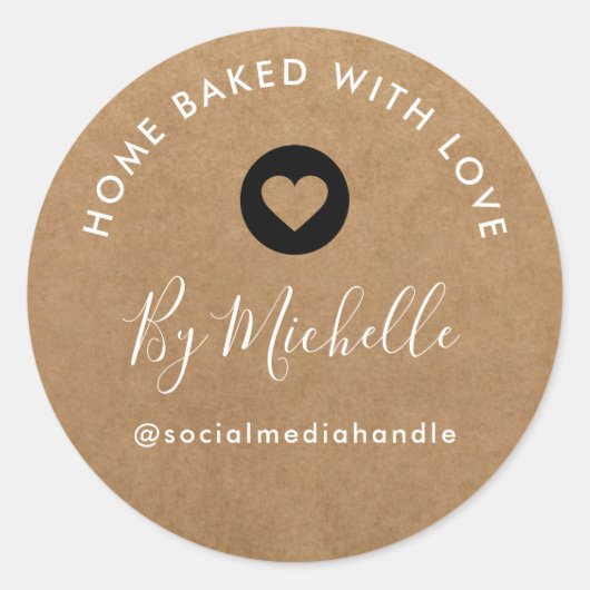 Sticker Rond kraft fait maison Coeur modifiable (Devant)