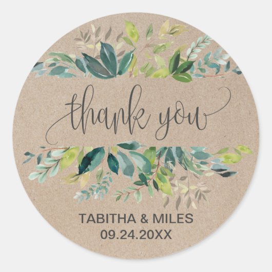 Sticker Rond Kraft Foliage Merci mariage Faveur (Devant)