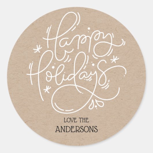 Sticker Rond Kraft Happy Holidays Enveloppe manuscrite de scrip (Devant)