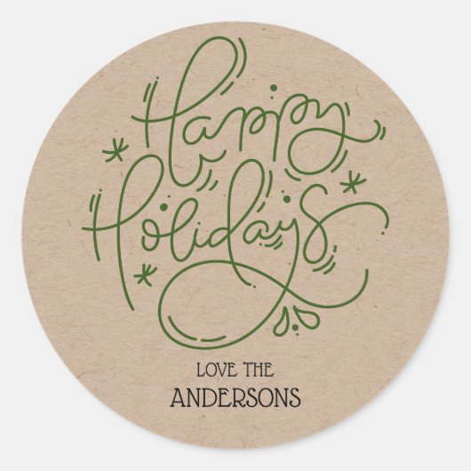 Sticker Rond Kraft Happy Holidays Enveloppe manuscrite de scrip (Devant)