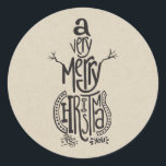 Sticker Rond Kraft Holiday Christmas MERRY NOËL Snowman<br><div class="desc">Stickers</div>