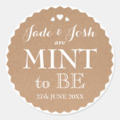Sticker Rond Kraft Papier Coeurs Mariage Mint Favoriser Arrondi (Devant)