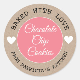 Sticker Rond Kraft Rustique Cuit Avec Loisir Choco Cookies Rose