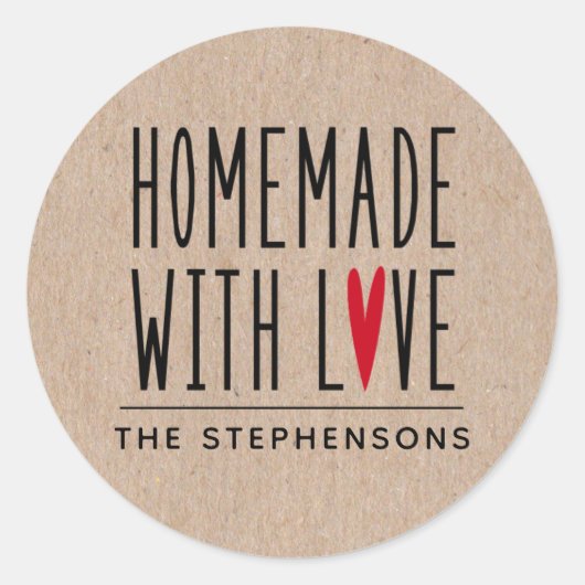 Sticker Rond Kraft Rustique Personnalisé Fait Avec Amour (Devant)