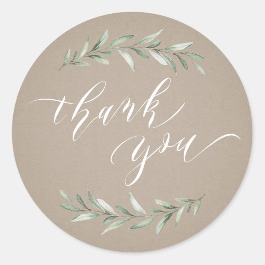 Sticker Rond Kraft Simple calligraphie vert rustique merci (Devant)