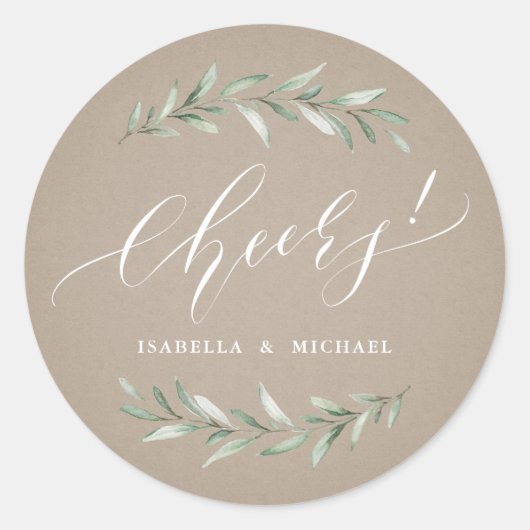 Sticker Rond Kraft Simple Greenery Calligraphy applaudit (Devant)