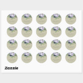 Sticker Rond Kraft Violet Violet Marine Floral Mariage (Feuille)