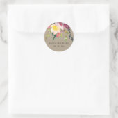 STICKER ROND KRAFT YELLOW BLUSH BURGUNDY FLORAL BUNCH MARIAGE (Sac)