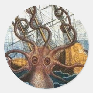 Sticker Rond Kraken Steampunk Octopus Vintage