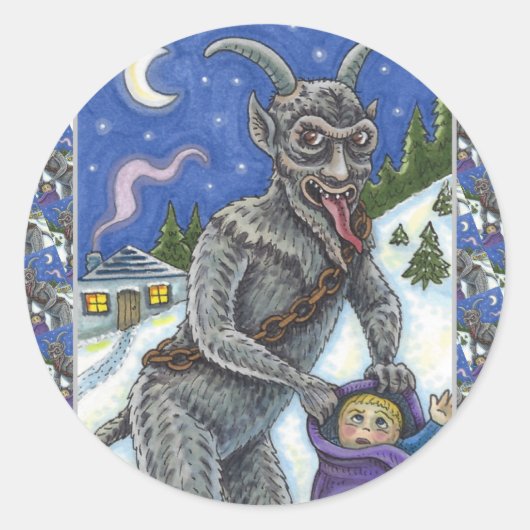 STICKER ROND KRAMPUS & ENFANTS NAUGHTY, HISTOIRE DE NOËL CRAYAN (Devant)