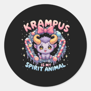 Sticker Rond Krampus Est Mon Esprit Animal Doux Éffrayant Festi
