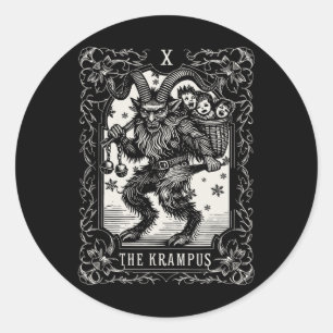 Sticker Rond Krampus Tarot Card Design Noël Saison Evil Pa
