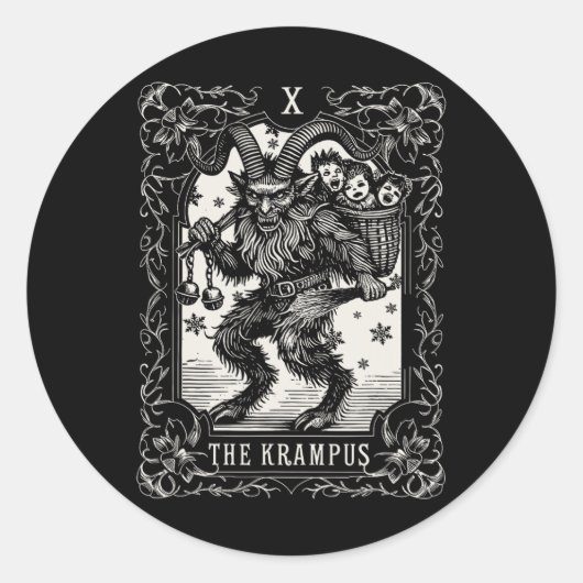 Sticker Rond Krampus Tarot Card Design Noël Saison Evil Pa (Devant)