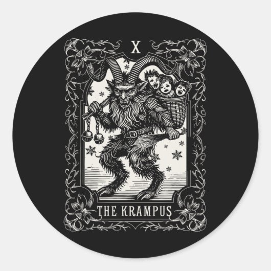 Sticker Rond Krampus Tarot Card Design Noël Saison Evil Pa (Devant)