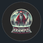 Sticker Rond Krampus Vient À La Ville Horreur Merry Krampus Chr<br><div class="desc">Krampus Vient À La Ville Horreur Joyeux Noël Krampus</div>