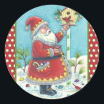 STICKER ROND KRIS KRINGLE & CARDINALS CHRISTMAS PÈRE NOËL STICK<br><div class="desc">TOUJOURS AMI,  KRIS KRINGLE PARTAGE SES TWEETS. Tôle BÂTIMENTS DE NOËL,  Arrondi,  Rouge/Crème Polka Pointe Bordure *Personnaliser ... Rechercher Les Objets Correspondants Susan Brack Design</div>