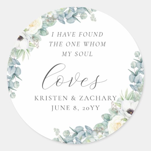 Sticker Rond Kristen Floral Greenery Christian Wedding Favor (Devant)