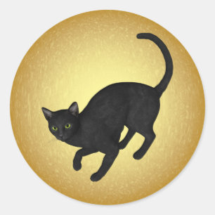 Sticker Rond KRW Chat noir par la Pleine lune Halloween