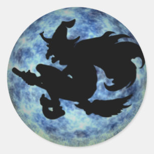 Sticker Rond KRW Halloween Lune ombre de sorcière