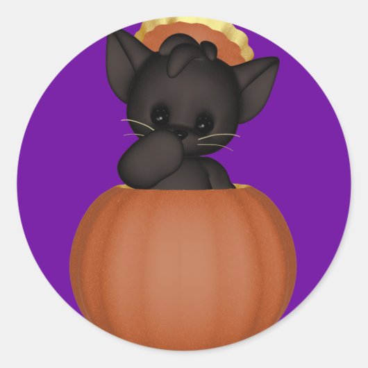Sticker Rond KRW Lil Black Scarty Chat Halloween (Devant)