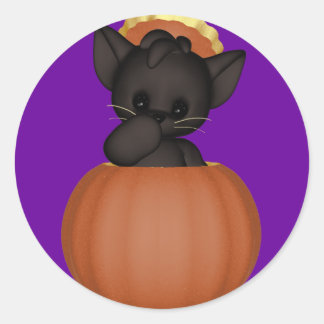 Sticker Rond KRW Lil Black Scarty Chat Halloween