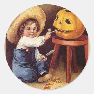 Sticker Rond KRW Vintage Carving le Citrouille Halloween