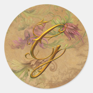 Sticker Rond KRW Vintage Floral Gold G Monogramme Mariage Seal