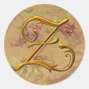 Sticker Rond KRW Vintage Floral Gold Z Monogramme Mariage Seal