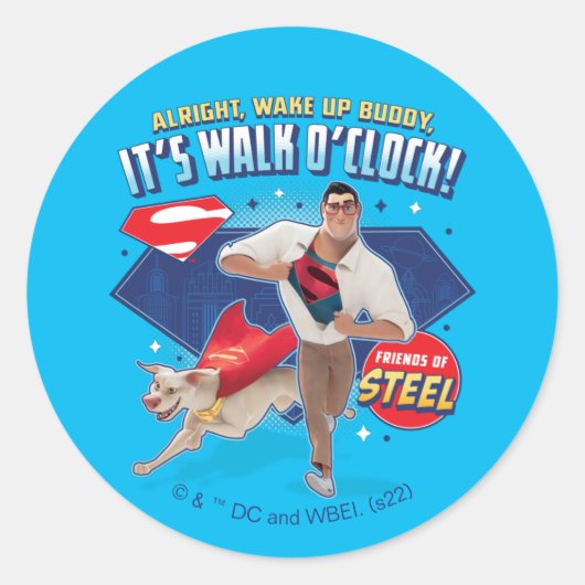 Sticker Rond Krypto & Superman - C'est Walk O'Clock ! (Devant)