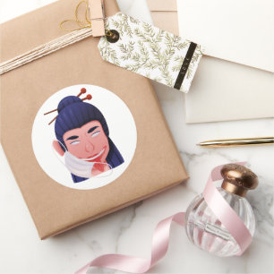 Sticker Rond Kuchisake Onna Femme à la Bouche Fendue Yokai Japo