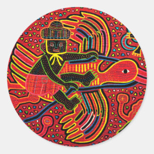 Sticker Rond Kuna Indian Stork Apportant design bébé