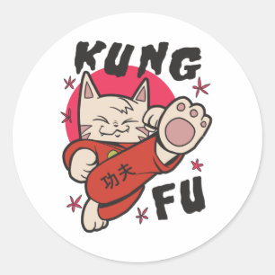 Sticker Rond Kung Fu Cat