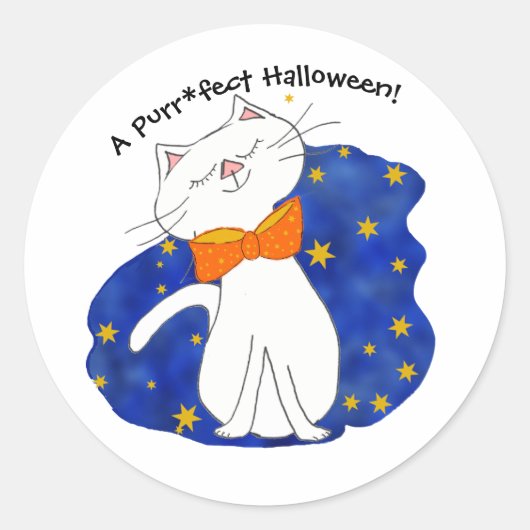 Sticker Rond Kute Kitty Chat Starry Nuit Halloween (Devant)