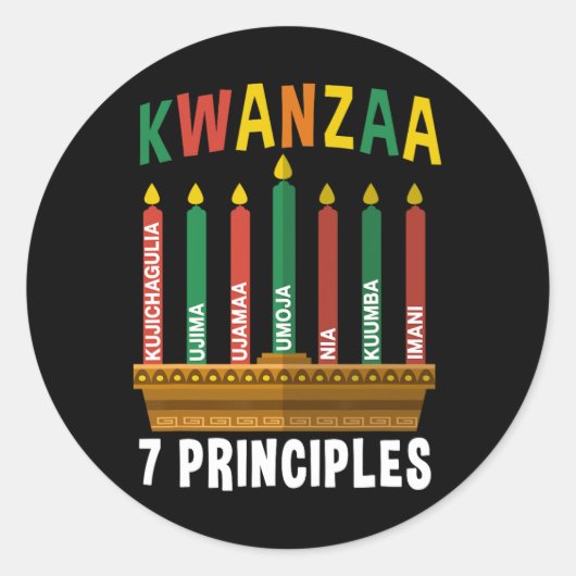 Sticker Rond Kwanzaa 7 Principes Bougies Kinara Pan Africains P (Devant)