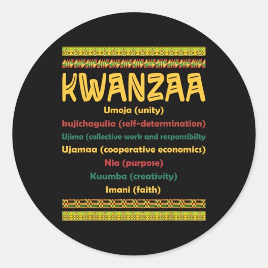 Sticker Rond Kwanzaa Noël 7 Principes Africain-Américain Moi (Devant)