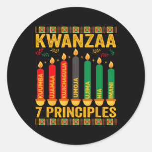Sticker Rond Kwanzaa Sept Principes Bougies Hommes Femmes Kwanz