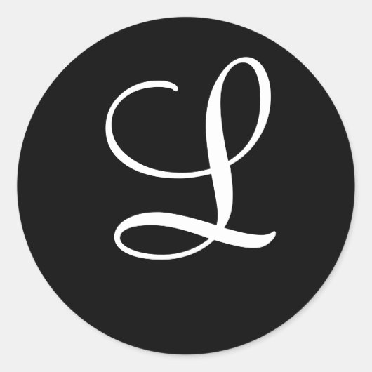 Sticker Rond "L" Monogramme initial blanc sur noir (Devant)