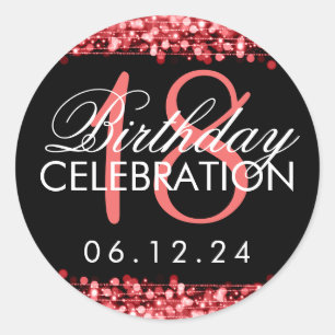 Sticker Rond La 18ème fête d'anniversaire élégante miroite